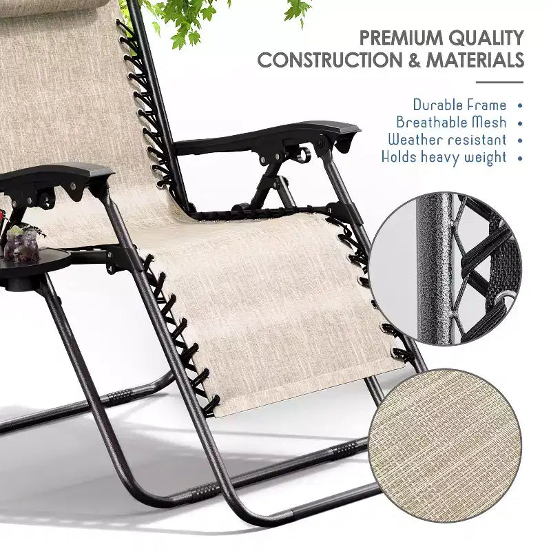 Sdraio reclinabile Zero Gravity, Beige/Nero/Blu/Marrone/Verde/Grigio, Set da 2