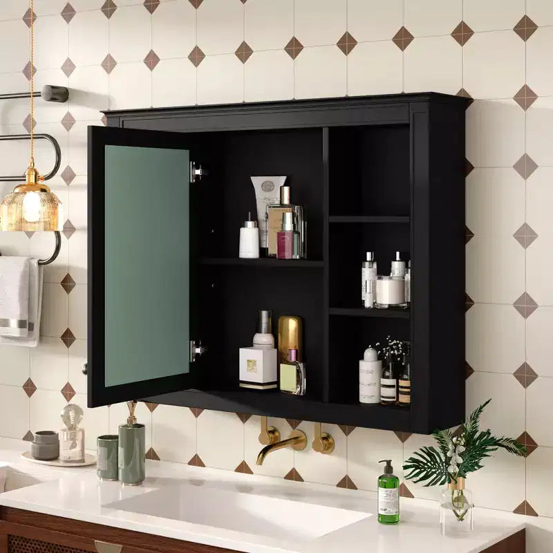 Pensile da bagno a specchio bianco con 5 ripiani