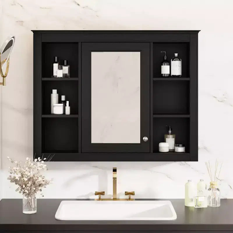 Pensile da bagno a specchio bianco con 5 ripiani