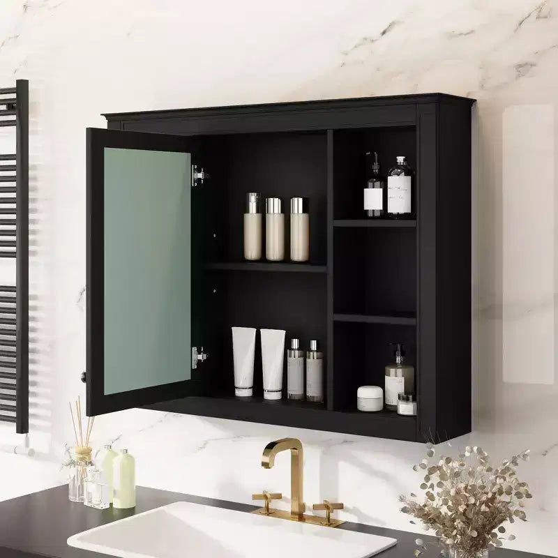 Pensile da bagno a specchio bianco con 5 ripiani