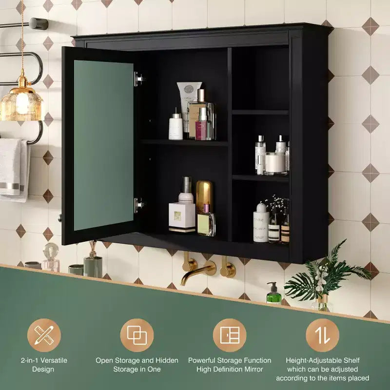 Pensile da bagno a specchio bianco con 5 ripiani