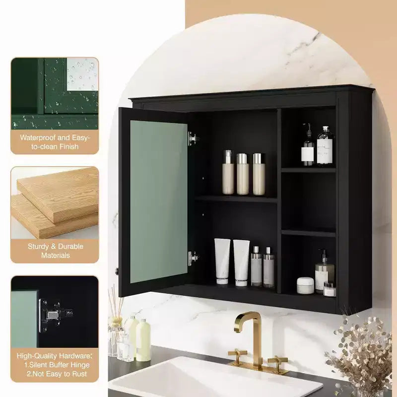 Pensile da bagno a specchio bianco con 5 ripiani
