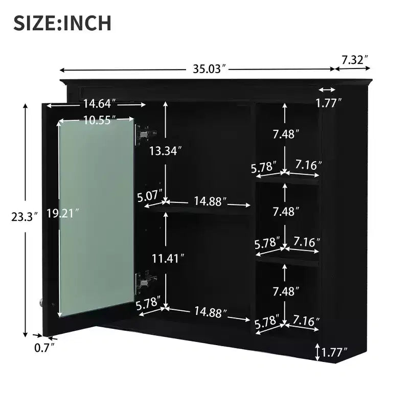 Pensile da bagno a specchio bianco con 5 ripiani