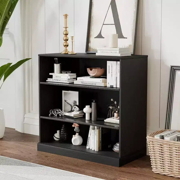 [31-inch | Open Design]Doorless Black Wood Grain Storage Shelf (Multi-Functional Decor for Living Room/Bedroom)