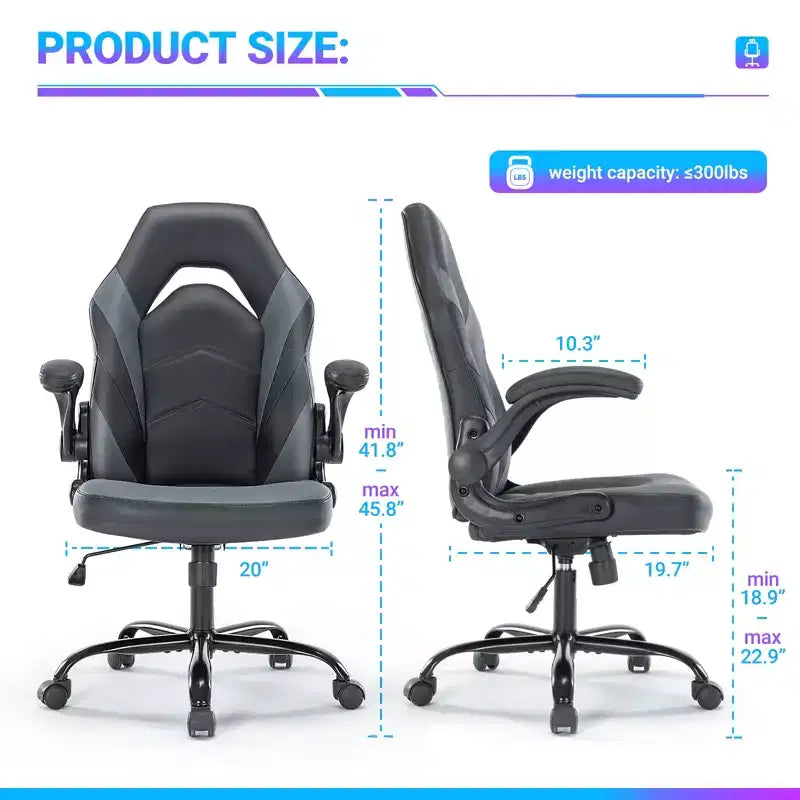 Sedia girevole in pelle sintetica (PU) blu/grigia/rosa/rossa con supporto lombare e braccioli ribaltabili, seduta singola