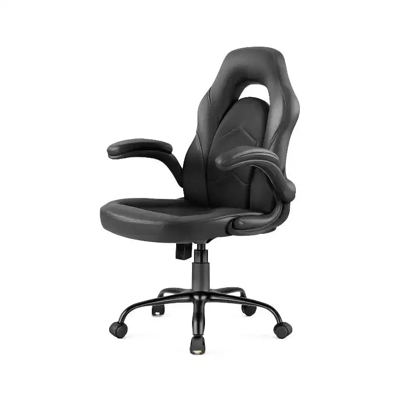 Sedia girevole in pelle sintetica (PU) blu/grigia/rosa/rossa con supporto lombare e braccioli ribaltabili, seduta singola