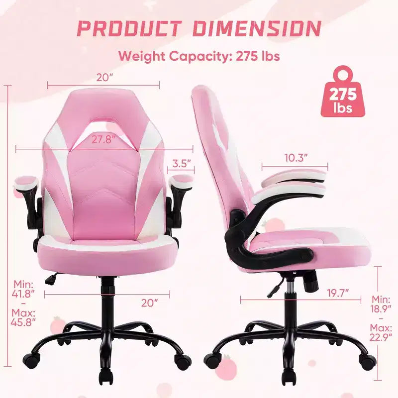 Sedia girevole in pelle sintetica (PU) blu/grigia/rosa/rossa con supporto lombare e braccioli ribaltabili, seduta singola