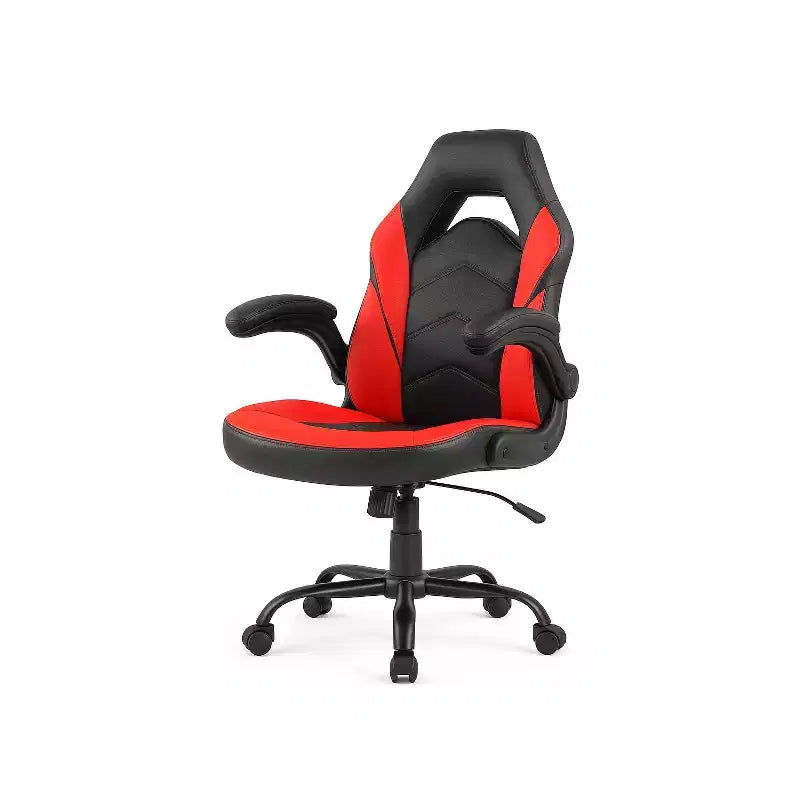 Sedia girevole in pelle sintetica (PU) blu/grigia/rosa/rossa con supporto lombare e braccioli ribaltabili, seduta singola