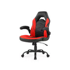 Sedia girevole in pelle sintetica (PU) blu/grigia/rosa/rossa con supporto lombare e braccioli ribaltabili, seduta singola