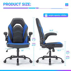 Sedia girevole in pelle sintetica (PU) blu/grigia/rosa/rossa con supporto lombare e braccioli ribaltabili, seduta singola