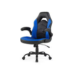 Sedia girevole in pelle sintetica (PU) blu/grigia/rosa/rossa con supporto lombare e braccioli ribaltabili, seduta singola