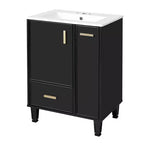 Mobile lavabo da bagno nero da 60 cm con cassetto e cesto estraibile