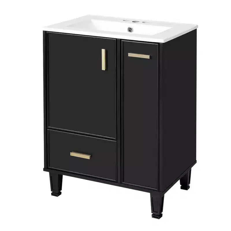Mobile lavabo da bagno nero da 60 cm con cassetto e cesto estraibile