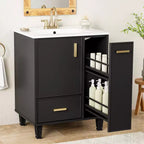 Mobile lavabo da bagno nero da 60 cm con cassetto e cesto estraibile