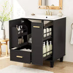 Mobile lavabo da bagno nero da 60 cm con cassetto e cesto estraibile