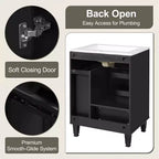 Mobile lavabo da bagno nero da 60 cm con cassetto e cesto estraibile