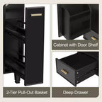Mobile lavabo da bagno nero da 60 cm con cassetto e cesto estraibile