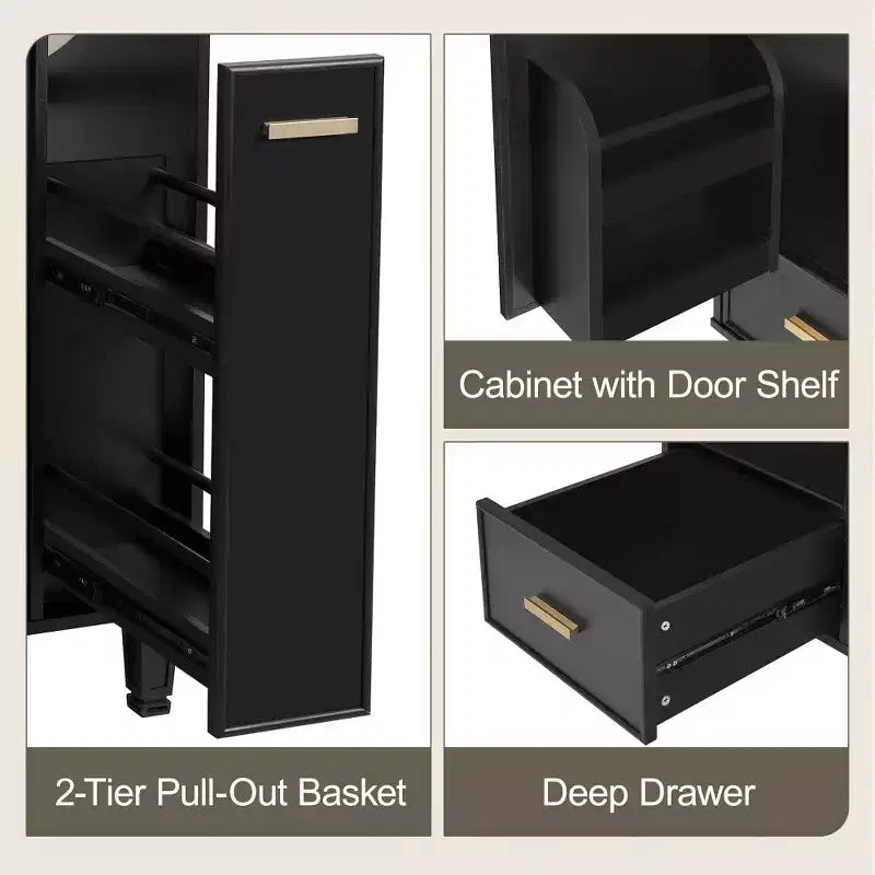 Mobile lavabo da bagno nero da 60 cm con cassetto e cesto estraibile