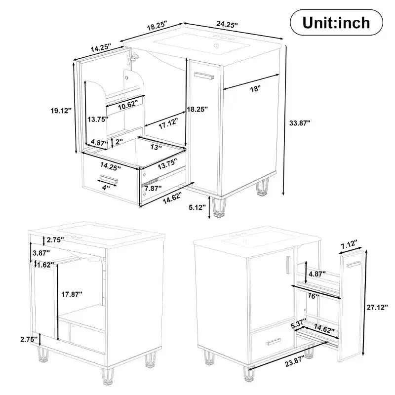 Mobile lavabo da bagno nero da 60 cm con cassetto e cesto estraibile