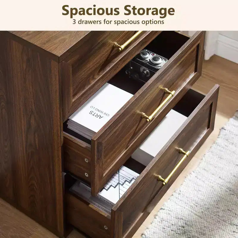 Comodino a 3 cassetti, nero / marrone / rovere naturale / marrone rustico / bianco, legno, 1 persona