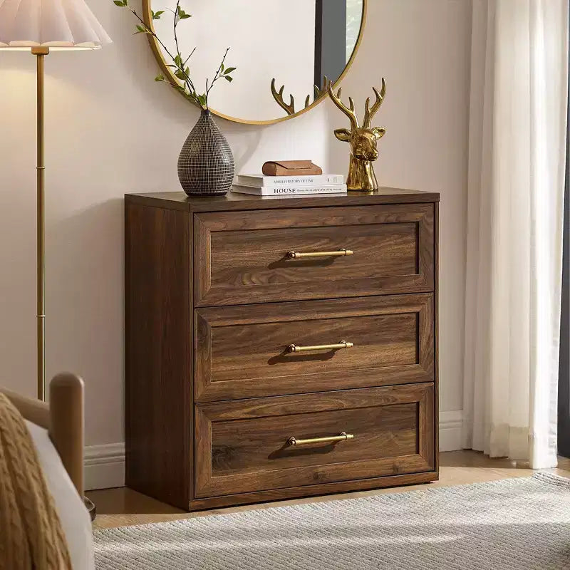 Comodino a 3 cassetti, nero / marrone / rovere naturale / marrone rustico / bianco, legno, 1 persona