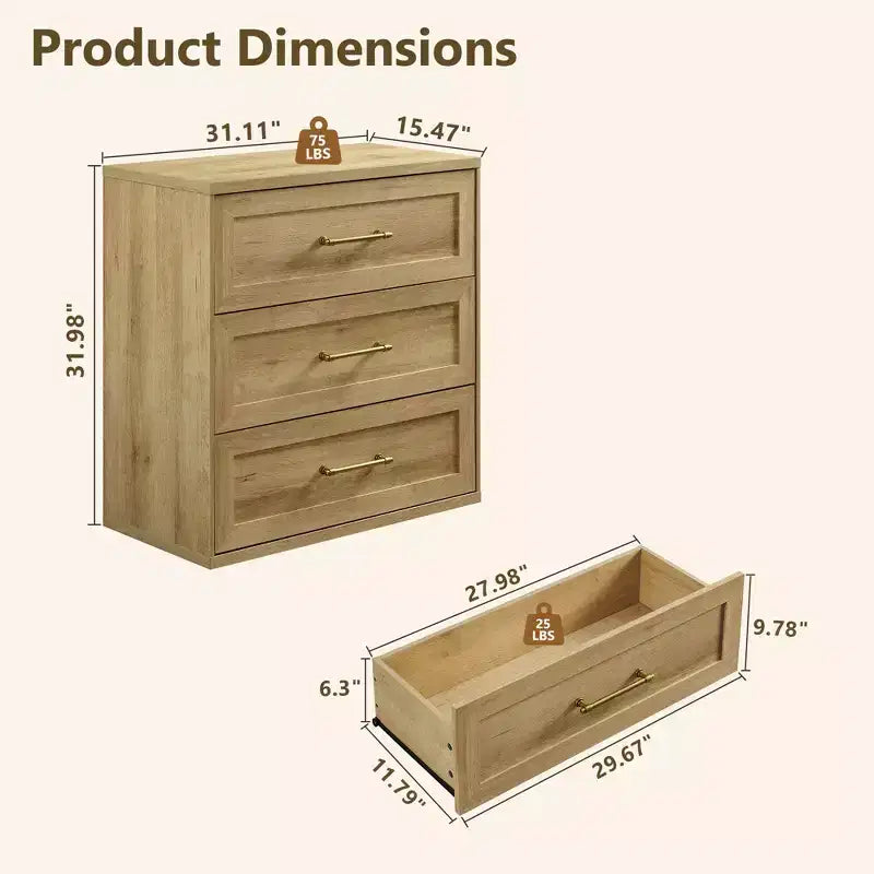 Comodino a 3 cassetti, nero / marrone / rovere naturale / marrone rustico / bianco, legno, 1 persona