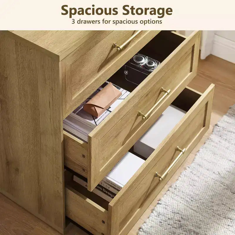 Comodino a 3 cassetti, nero / marrone / rovere naturale / marrone rustico / bianco, legno, 1 persona