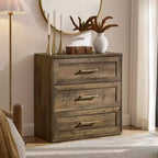 Comodino a 3 cassetti, nero / marrone / rovere naturale / marrone rustico / bianco, legno, 1 persona