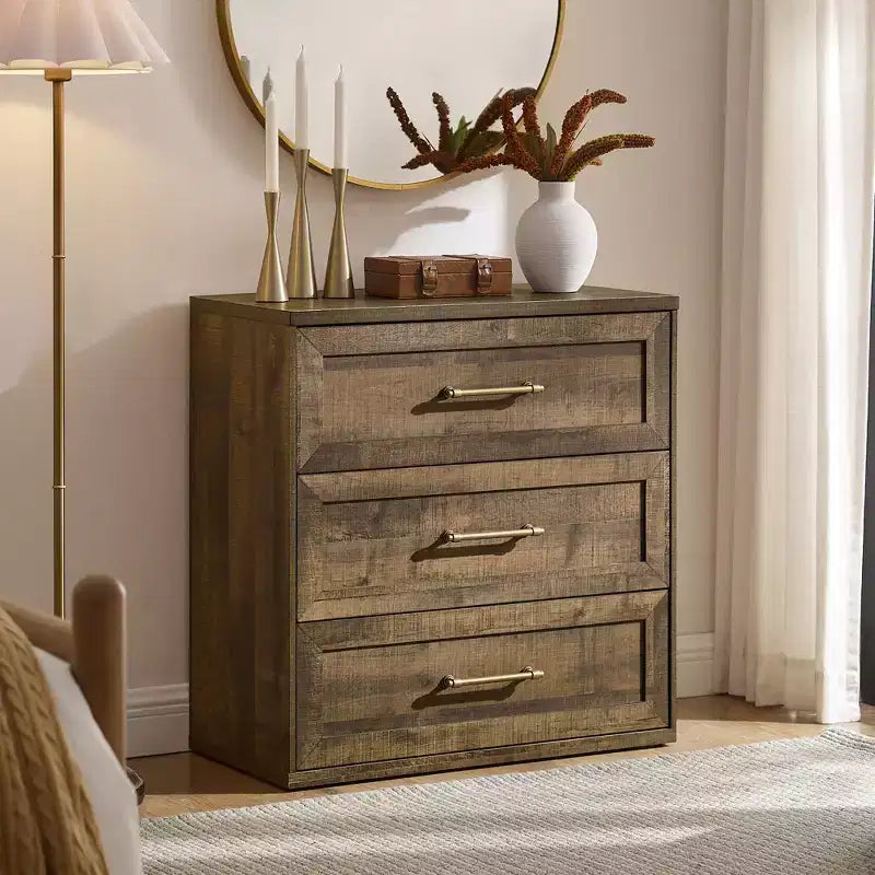 Comodino a 3 cassetti, nero / marrone / rovere naturale / marrone rustico / bianco, legno, 1 persona