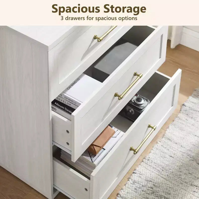 Comodino a 3 cassetti, nero / marrone / rovere naturale / marrone rustico / bianco, legno, 1 persona