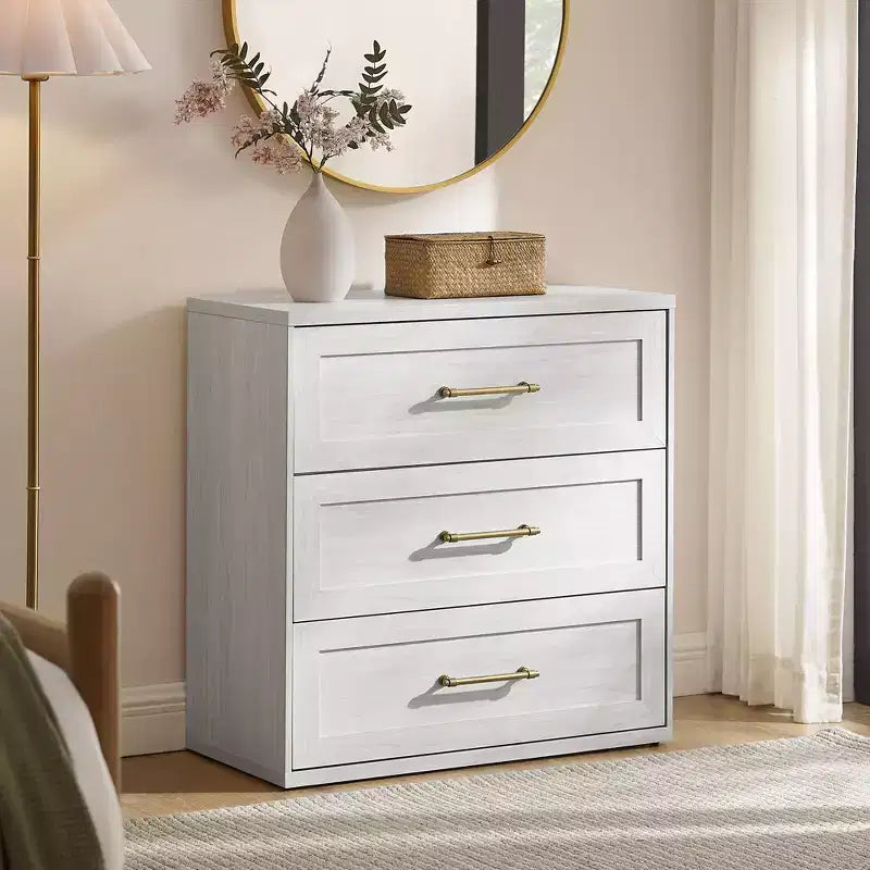 Comodino a 3 cassetti, nero / marrone / rovere naturale / marrone rustico / bianco, legno, 1 persona