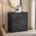Comodino a 3 cassetti, nero / marrone / rovere naturale / marrone rustico / bianco, legno, 1 persona