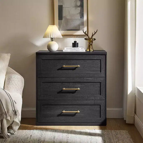 Nightstand with 3 Drawers for Bedroom, Modern Wood Night Stand with Metal Handle, Bedside End Table for Bedroom, Living Room