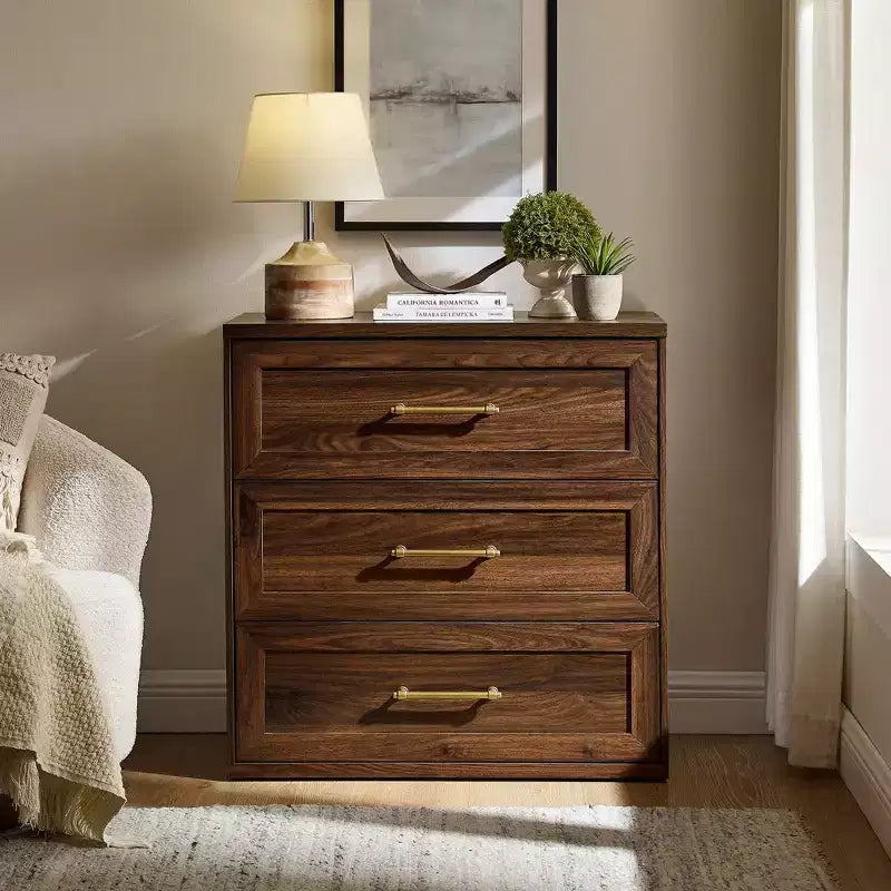 Comodino a 3 cassetti, nero / marrone / rovere naturale / marrone rustico / bianco, legno, 1 persona