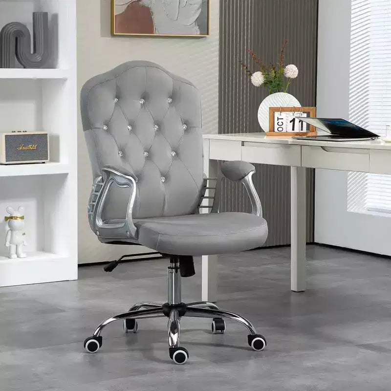 Sedia da ufficio girevole in velluto blu/grigio chiaro, braccioli fissi, sedile singolo