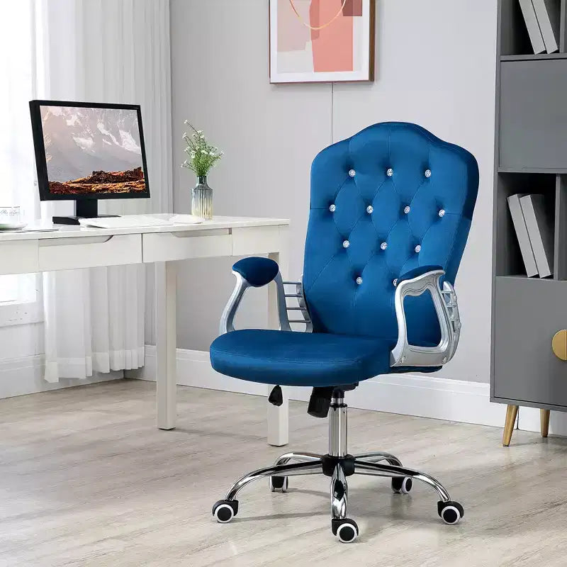 Sedia da ufficio girevole in velluto blu/grigio chiaro, braccioli fissi, sedile singolo