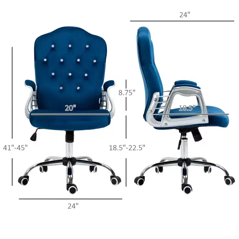 Sedia da ufficio girevole in velluto blu/grigio chiaro, braccioli fissi, sedile singolo