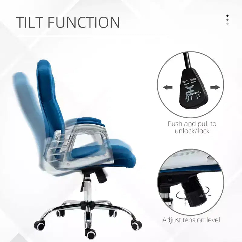 Sedia da ufficio girevole in velluto blu/grigio chiaro, braccioli fissi, sedile singolo