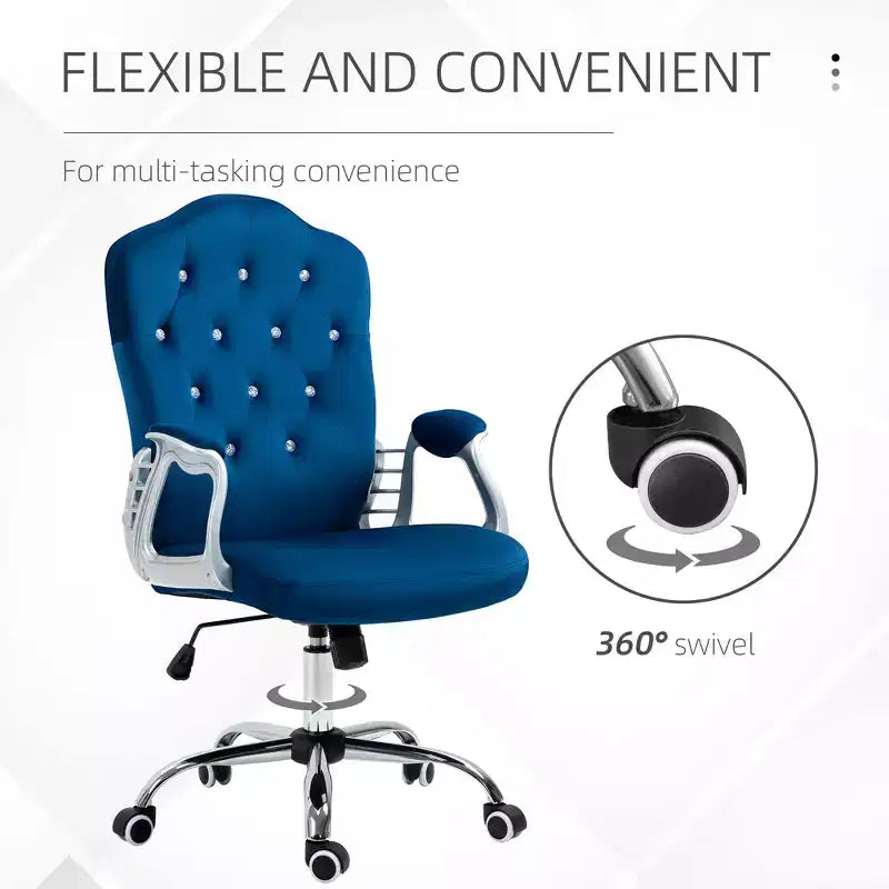 Sedia da ufficio girevole in velluto blu/grigio chiaro, braccioli fissi, sedile singolo