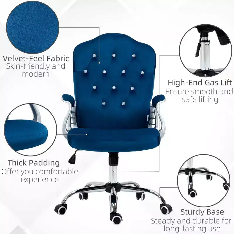 Sedia da ufficio girevole in velluto blu/grigio chiaro, braccioli fissi, sedile singolo