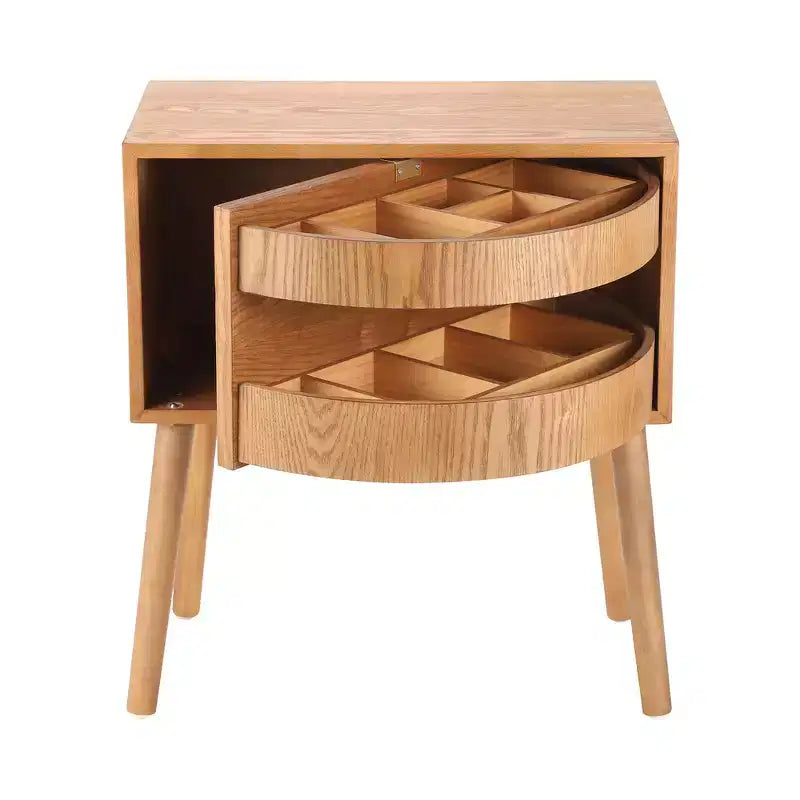 Comodino con pannello in rattan naturale/noce con cassetto ribaltabile, 1 pezzo