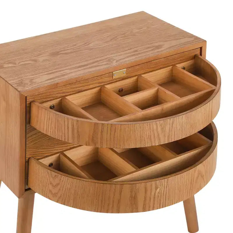 Comodino con pannello in rattan naturale/noce con cassetto ribaltabile, 1 pezzo