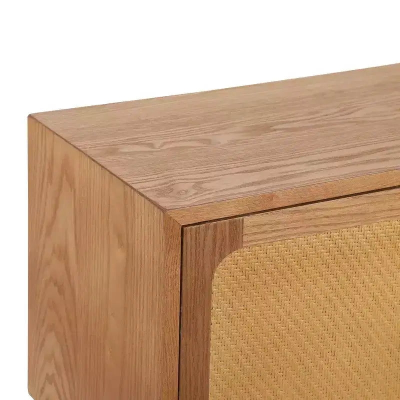 Comodino con pannello in rattan naturale/noce con cassetto ribaltabile, 1 pezzo