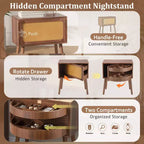 Comodino con pannello in rattan naturale/noce con cassetto ribaltabile, 1 pezzo