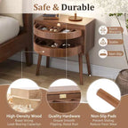 Comodino con pannello in rattan naturale/noce con cassetto ribaltabile, 1 pezzo