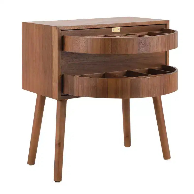 Comodino con pannello in rattan naturale/noce con cassetto ribaltabile, 1 pezzo