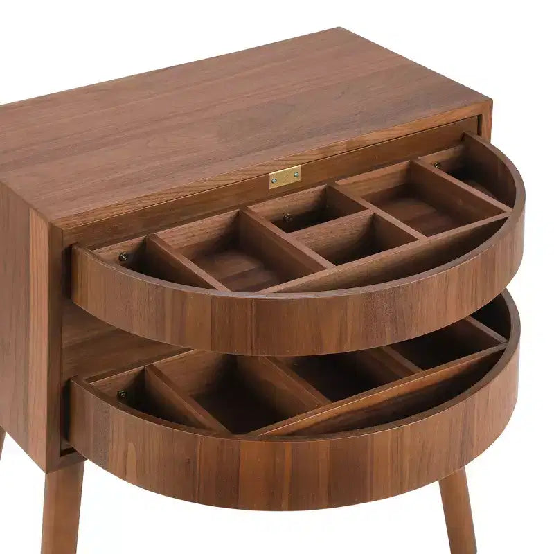 Comodino con pannello in rattan naturale/noce con cassetto ribaltabile, 1 pezzo