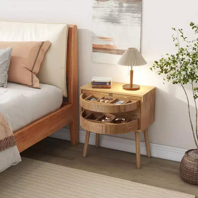 Comodino con pannello in rattan naturale/noce con cassetto ribaltabile, 1 pezzo