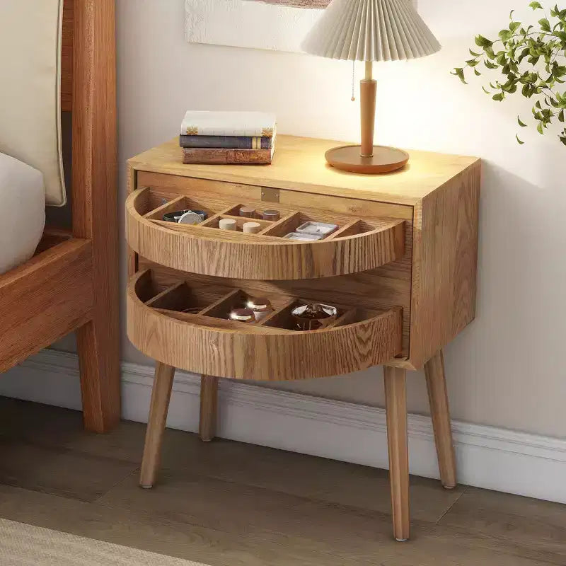 Whisen Rattan Panel Nightstand with Flip Drawer & Hidden Compartments, Tall Legs for Bedroom & Living Room