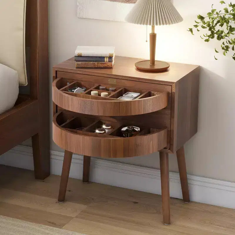 Comodino con pannello in rattan naturale/noce con cassetto ribaltabile, 1 pezzo
